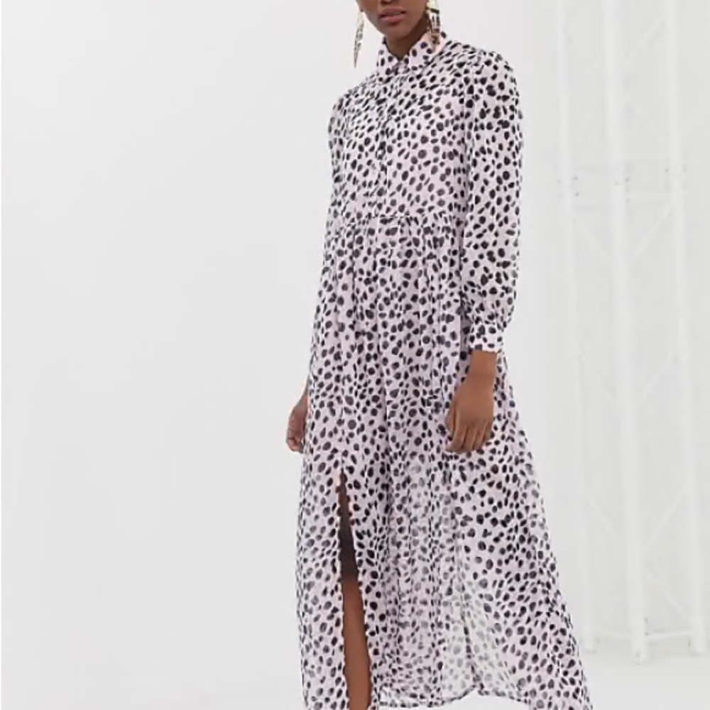 ASOS Glamorous Maxi shirt dress Dalmatian print lilac lavender